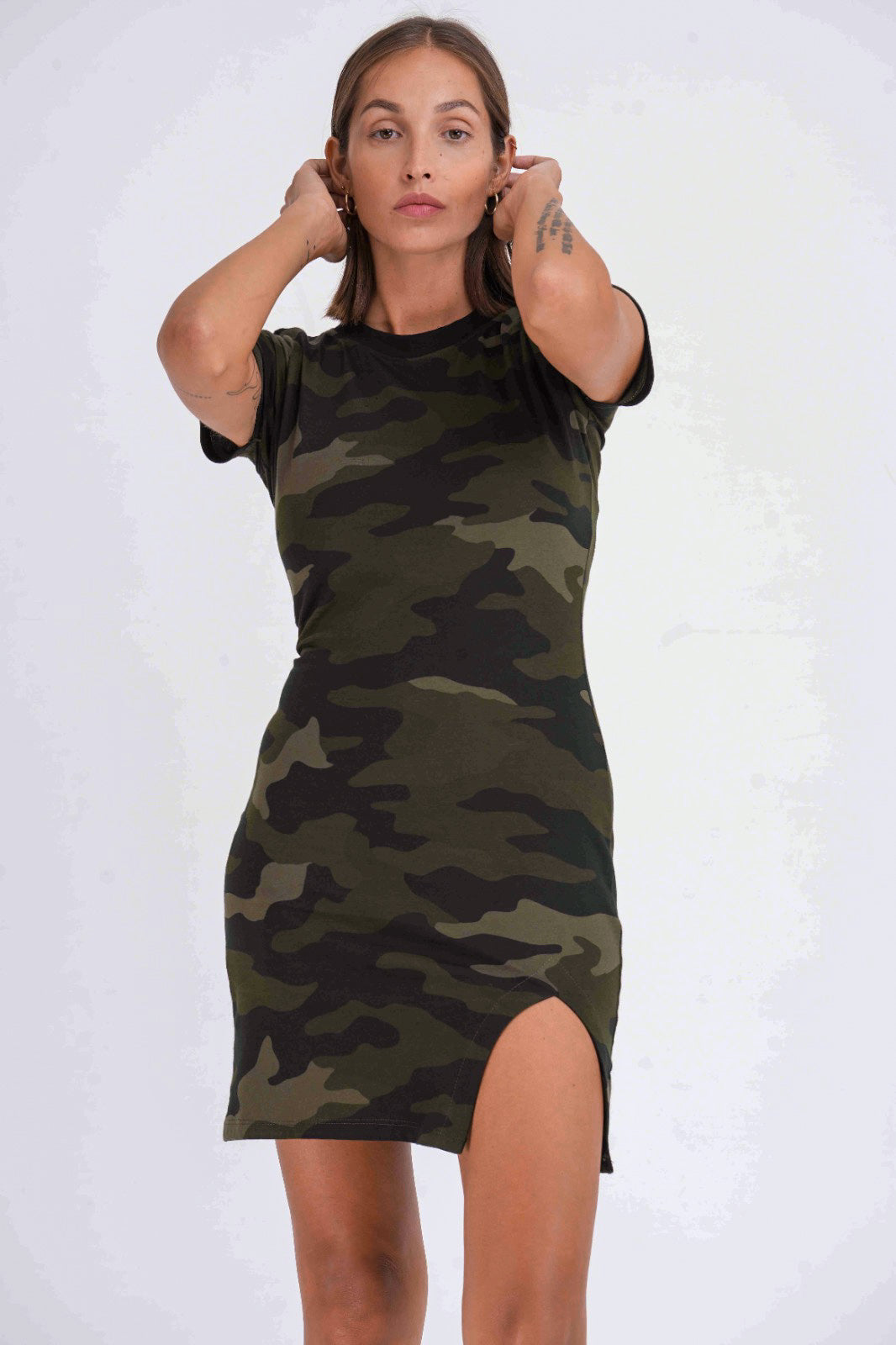 Camo Slim Fit Slit Open Dress