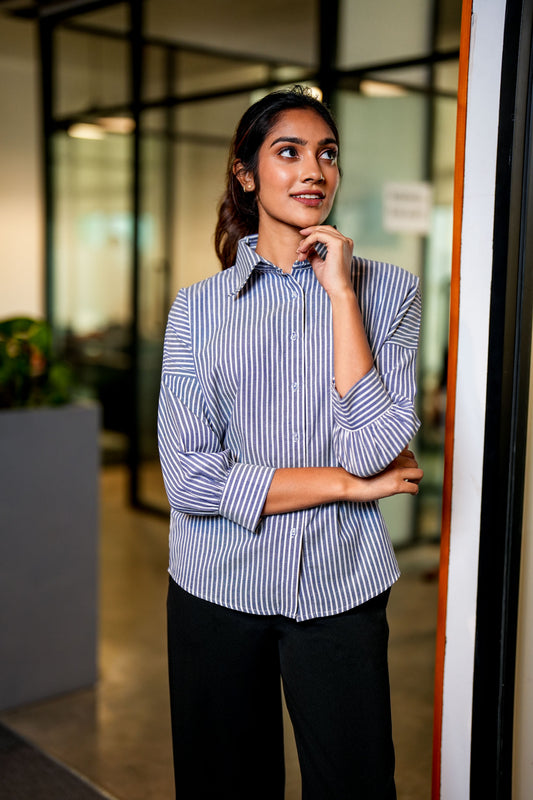 Drop Shoulder Striped Button Front Shirt