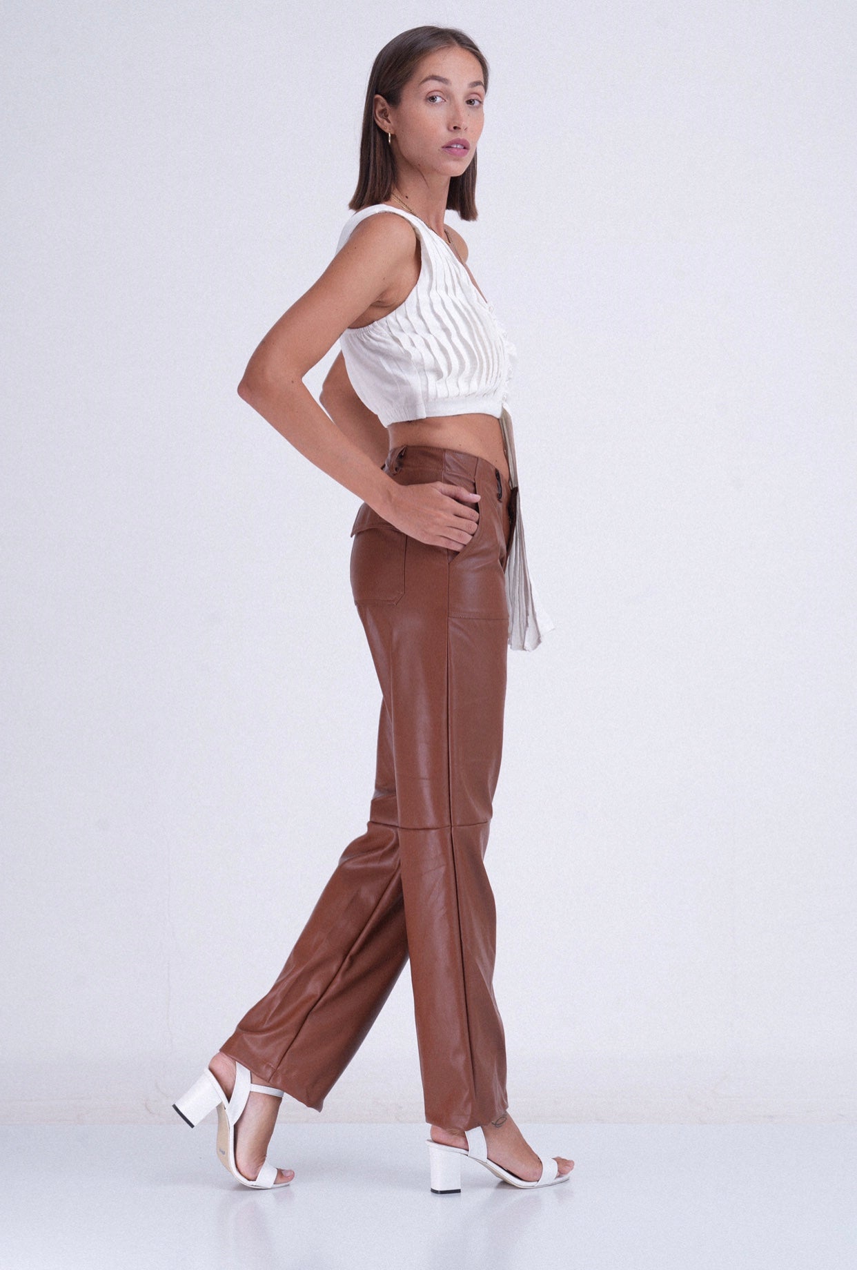 Basic Knee Split Leather Pant