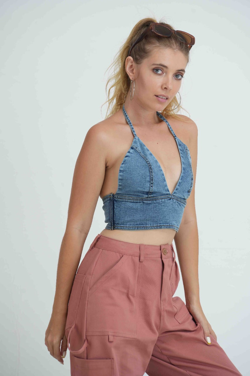 Halter Neck Denim Bralette